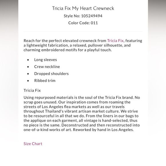 Tricia Fix x Free People My Heart Embroidered Crewneck Sweatshirt in Ivory NWOT - Picture 5 of 9